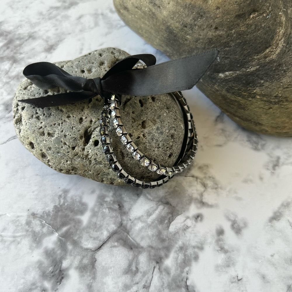 3/$20 Hematite Simulated Crystal Rhinestone Stretch Bracelet Set